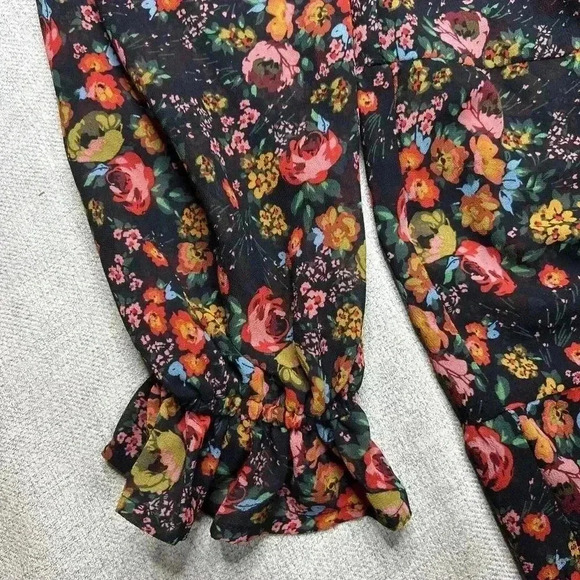 Vici Dress Medium Short Tiered Floral Print Sheer Long Sleeve - Picture 5 of 8